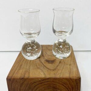 Vintage Clear Bubble Ball Base Shot Glasses Set Of 2 Tequila Retro Barware Glass